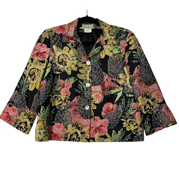 2/$30 Silk Collection Vintage 100% Silk Blazer Jacket Size 6 Artsy Hawaiian Boho - Picture 1 of 10